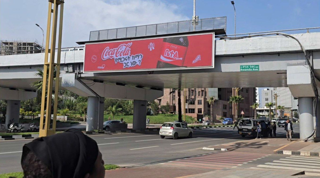 LED screen on light-rail bridge